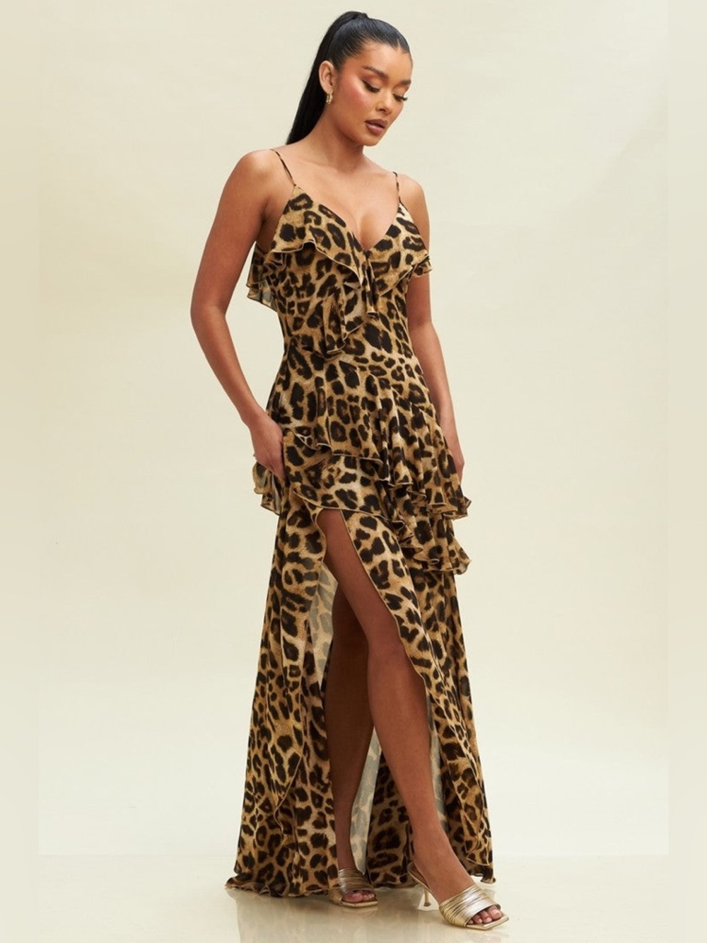 *24 HOUR SALE* Hits The Spot Leopard Print Ruffle Maxi Dress
